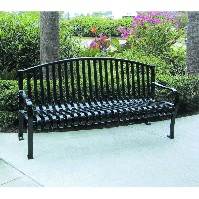 6' Metal Strap Bench with Back, Arch Top