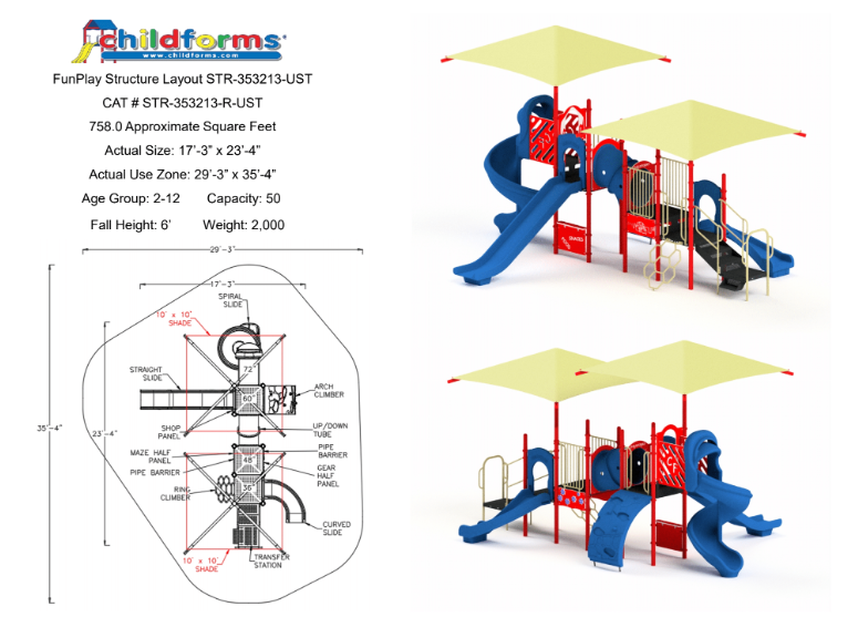 Quick Ship Playground Equipment Structure 4 With Shade